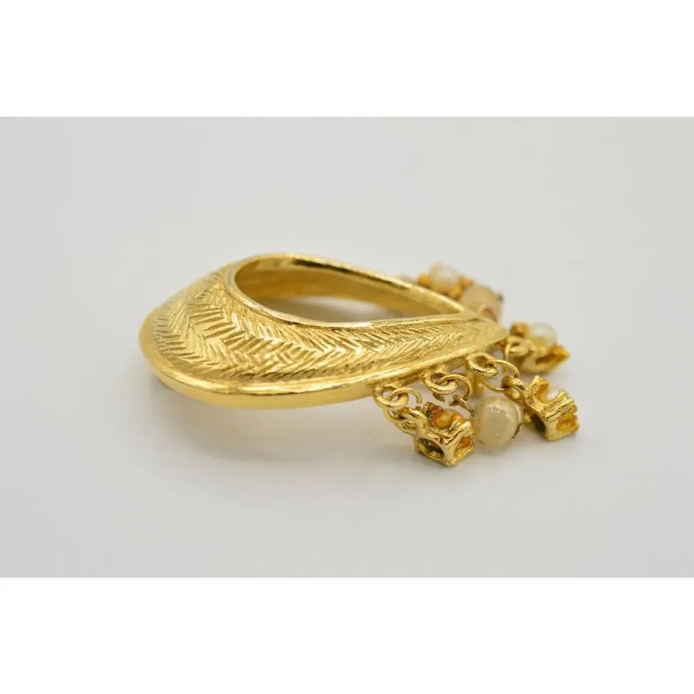 HAR Vintage Pin Brooch Pearl Dangle Gold Teardrop Mid Century 50s Signed FLAW 9B